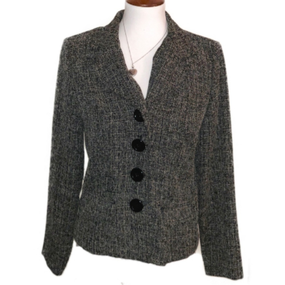COURTENAY Black & Gray Button Down Blazer